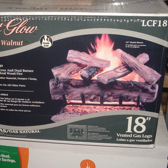 Comforter Glow 18" Natural/LP Gas Brentwood Split Walnut 9 handpainted logs New - Picture 5 of 7